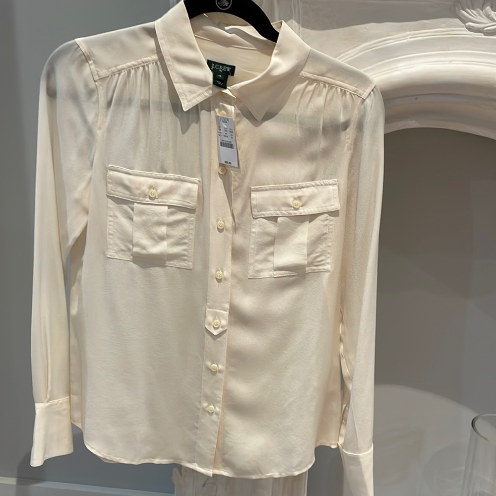 NWT J Crew Silk Cream Blouse XS